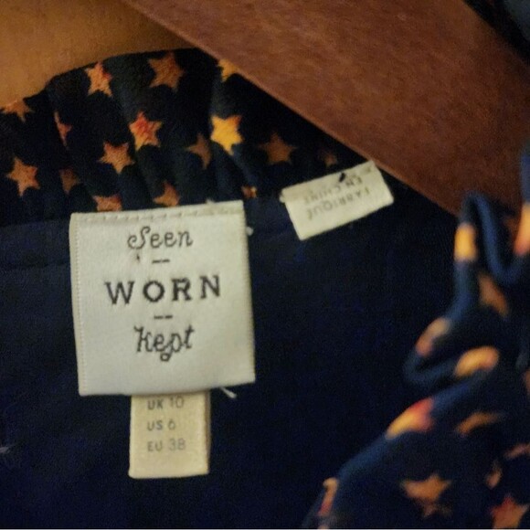 Anthropologie Lucia Navy Star Dot Pleated Dress | US 6 | Feminine Lined Y2K - Picture 4 of 14